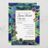 バルミツワー金ゴールドスターウォーターカラー抽象芸術 招待状 (正面/裏面)