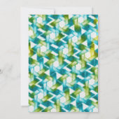 バルミツワー金ゴールドスターグリーンブルーウォーターカラーダマスク 招待状 (裏面)