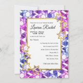 バルミツワー金ゴールドスターパープルウォーターカラーダマスク 招待状 (正面)