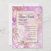 バルミツワー金ゴールドスターピンク《写真》ぼけ味灯 招待状 (正面)