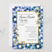 バルミツワー金ゴールドスターブルーウォーターカラーダマスク 招待状 (正面)