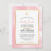 バルミツワー金ゴールドス淡い色のターのピンクの水色招待状 招待状 (正面)