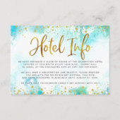 バルミツワー金ゴールドフォイルターコイズウォーターカラーホテル エンクロージャーカード (正面)