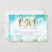 バルミツワー金ゴールドフォイルターコイズ水彩画 出欠カード (正面)