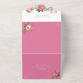 バルミツワー金ゴールド型ピンクフローラ水彩パーティー オールインワン招待状 (外側)