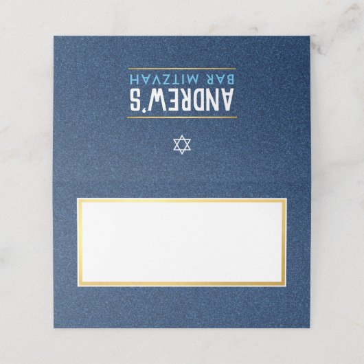 バルミツワー頭が切れるはっきりした型金ゴールドデニムブルーアクア プレイスカード (外部開封)