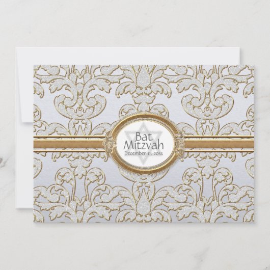 バルミツワー-エレガントフローラリーフダマスクバロック 招待状 (正面)