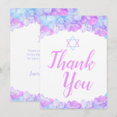 バルミツワー·スター·オブ·デイビッド·フローラ·ピンク·ヒドランゲア サンキューカード (正面/裏面)