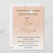 バルミツワー、バー（ユダヤ教の）バル・ミツバー誕生日ピンク金ゴールドグリッター 招待状 (正面)