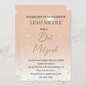 バルミツワー、バー（ユダヤ教の）バル・ミツバー誕生日ピンク金ゴールドグリッター 招待状 (正面/裏面)