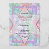 バルミツワー・パープルとピンクのデビッドパターン 箔招待状 (正面)