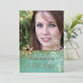 バルミツワー/ヴィンテージダマスク/旋回/アクア 招待状 (スタンド正面)