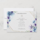 バルミツワー | 青と紫の水カラーフローラ 招待状 (正面)