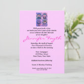 バルミツワー- Hamsaの4ピンクのヴィンテージTapastry 招待状 (スタンド正面)