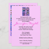 バルミツワー- Hamsaの4ピンクのヴィンテージTapastry 招待状 (正面/裏面)