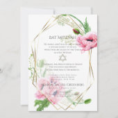 バルミツワー | Pink Water Color Poppies第1節 招待状 (正面)