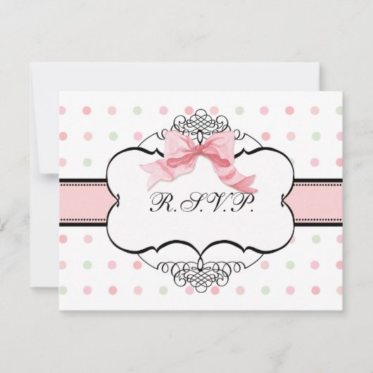 バルミツワーRSVPの応答-フランス人の弓点の渦巻 出欠カード (正面)