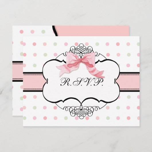 バルミツワーRSVPの応答-フランス人の弓点の渦巻 出欠カード (正面/裏面)