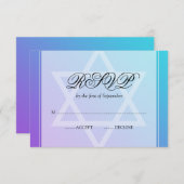 バルミツワーRSVPティール（緑がかった色）の紫色のダビデの星 出欠カード (正面/裏面)