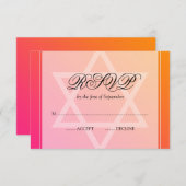 バルミツワーRSVPピンクのオレンジダビデの星 出欠カード (正面/裏面)