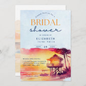 バルミー日 |トロピカルサンセットビーチブライダルシャワー 招待状 (正面/裏面)