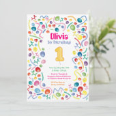 バルーカラフルンテーマ子供の誕生日招待状 案内状 (スタンド正面)