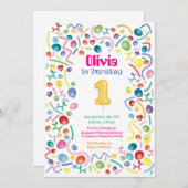 バルーカラフルンテーマ子供の誕生日招待状 案内状 (正面/裏面)