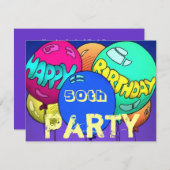 バルーカラフルン誕生日パーティー~年齢テンプレート 招待状 (正面/裏面)