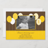 バルーモダンンフォト誕生日招待状-黄色 招待状 (正面)