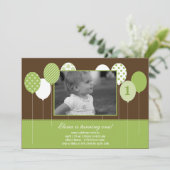 バルーモダンン写真誕生日招待状-緑 招待状 (スタンド正面)