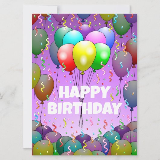 バルーンおよび紙吹雪誕生日カード カード (正面)
