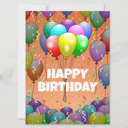 バルーンおよび紙吹雪誕生日カード カード (正面)