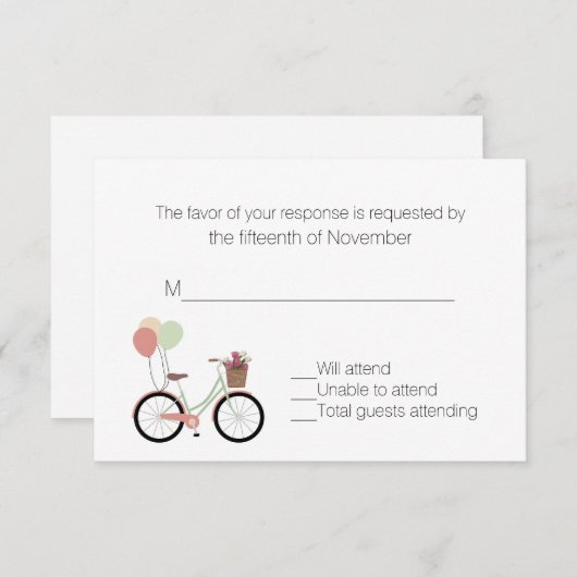 バルーンかわいらしの応答カー結婚ド付き自転車 出欠カード (正面/裏面)