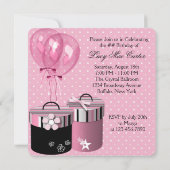 バルーンかわいらしギフトピンクと黒の誕生日パーティー 招待状 (裏面)