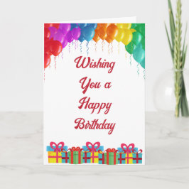 バルーンとカラフルプレゼント付きハッピーバースデー カード