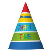 バルーンとカラーストライプパーティー時間 パーティーハット (正面)