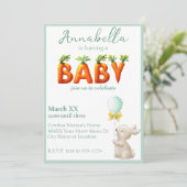 バルーンとニンジン付きかわいいバニー赤ちゃんシャワー 招待状 (スタンド正面)