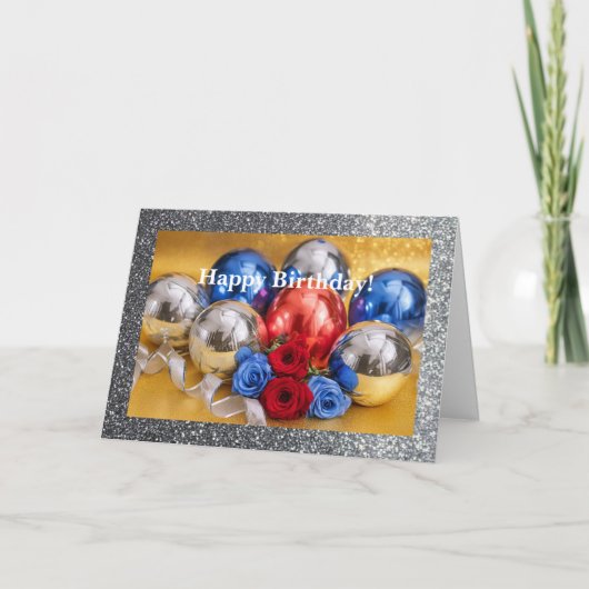 バルーンとバラ、5" x 7"折り畳み誕生日カード カード (正面)