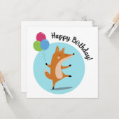 バルーンとパーティーフォックス カスタムテキスト カード (正面/裏面インサイチュ)