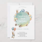 バルーンと一緒にうさぎちゃんの誕生日 招待状 (正面)