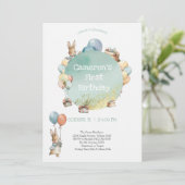 バルーンと一緒にうさぎちゃんの誕生日 招待状 (スタンド正面)