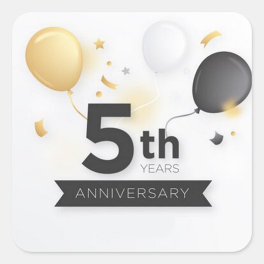バルーンと一緒に5周年おめでとう スクエアシール (正面)