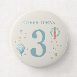 バルーンと星の大きな誕生日バッジ 缶バッジ