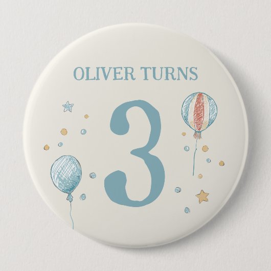 バルーンと星の大きな誕生日バッジ 缶バッジ (正面)