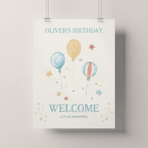 バルーンと星の誕生日パーティー 18x24 ウェルカムポスター
