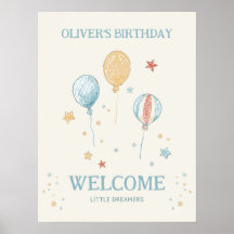 バルーンと星の誕生日パーティー 18x24 ウェルカムポスター
