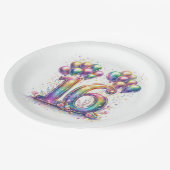 バルーンと紙吹雪付きキラキラ番号16 ペーパープレート (アングル)