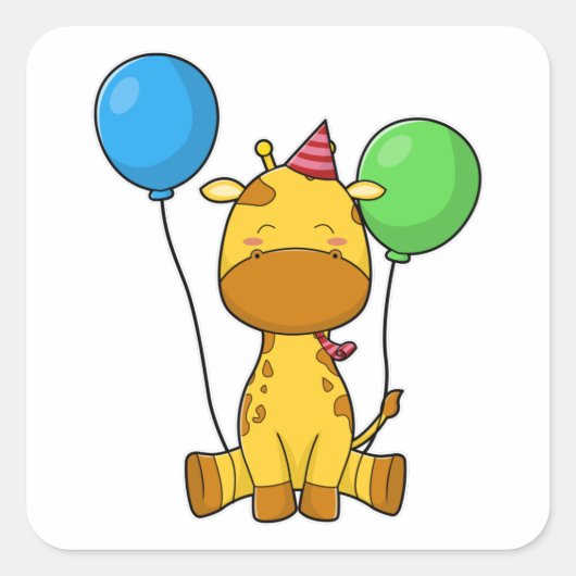 バルーンと誕生日でキリン スクエアシール (正面)