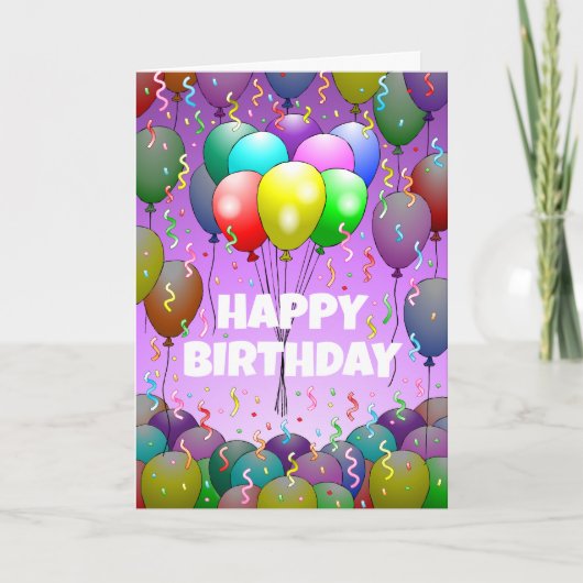 バルーンと+コンフェティの誕生日 カード (正面)