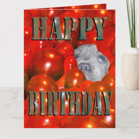 バルーンに人手のいる子犬に誕生日の願いを込め カード (正面)